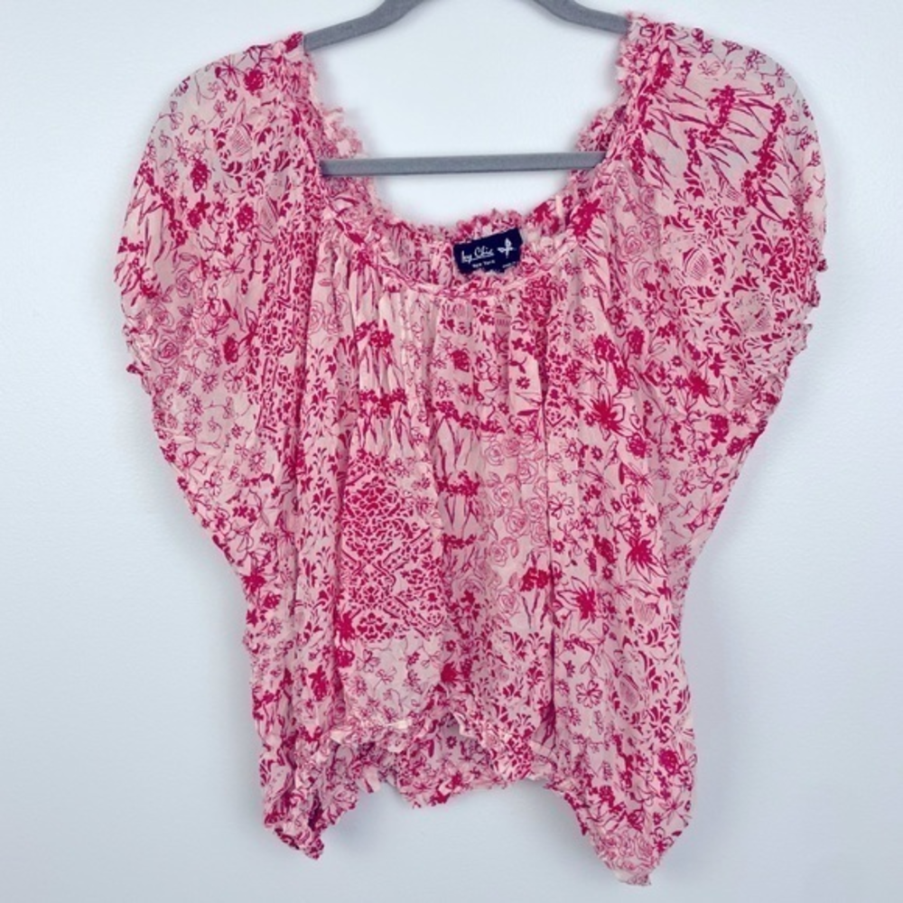 Red‎ Floral Silk Peasant Top